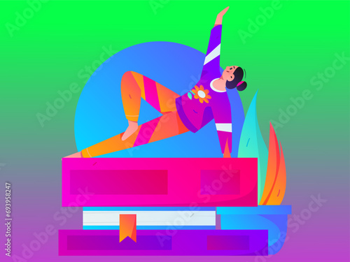 Practicing yoga, physical and mental health, flat vector character concept, operation hand drawn illustration

