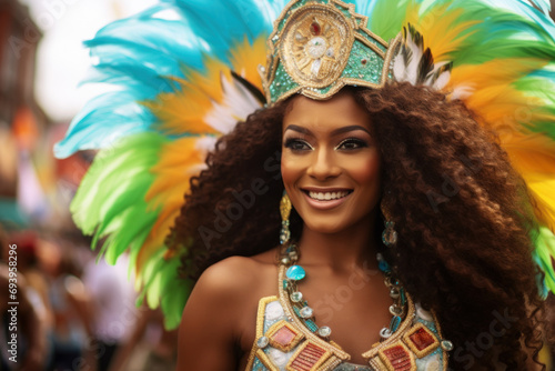 Portrait of a female dancer in a brazilian carnival costume