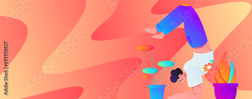 Practicing yoga, physical and mental health, flat vector character concept, operation hand drawn illustration
