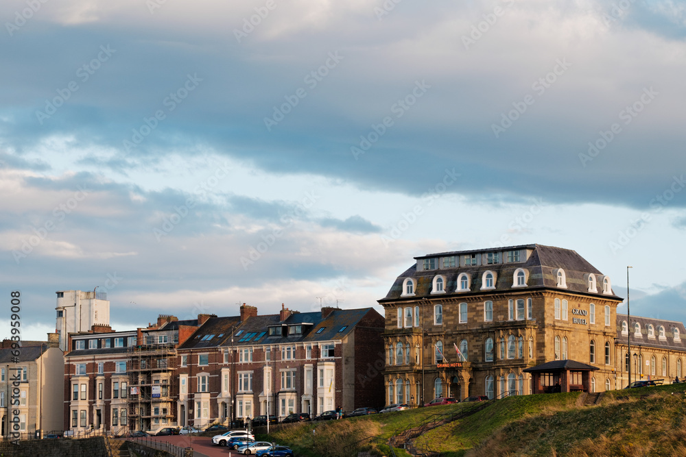 Tynemouth UK: 5th August 2023: The Grand Hotel Tynemouth by the seaside wedding venue, tourist destination sunny day