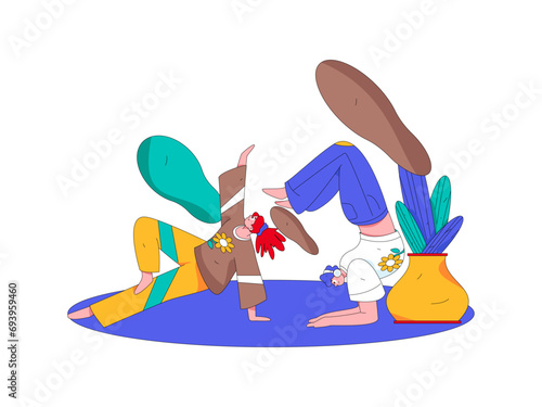 Practicing yoga, physical and mental health, flat vector character concept, operation hand drawn illustration
