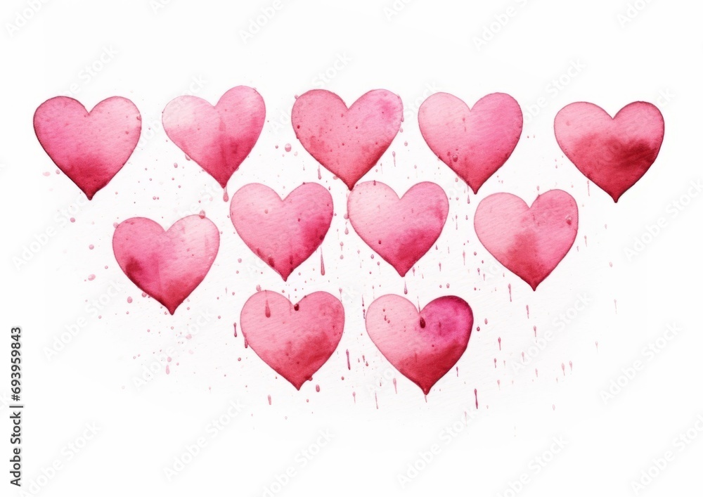Drawing with pink hearts on white background