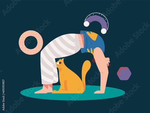 Practicing yoga, physical and mental health, flat vector character concept, operation hand drawn illustration
