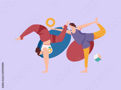 Practicing yoga, physical and mental health, flat vector character concept, operation hand drawn illustration
