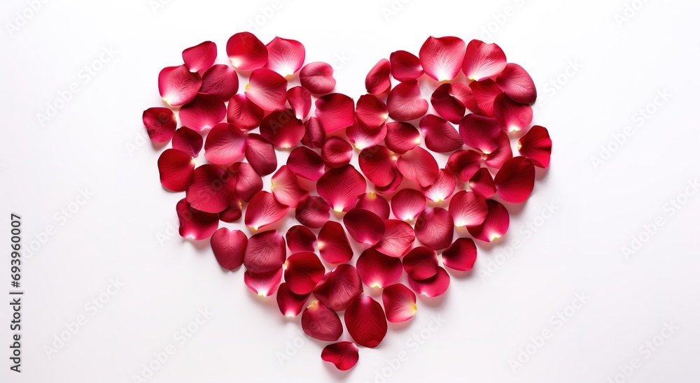 Red rose petals into the heart shape on background Red rose petals into the heart shape on background