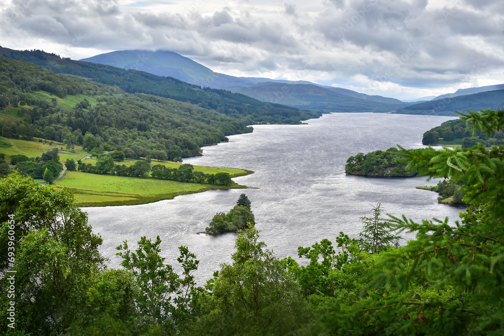 Queen's View landscape over Loch Tummel lake, Scotland