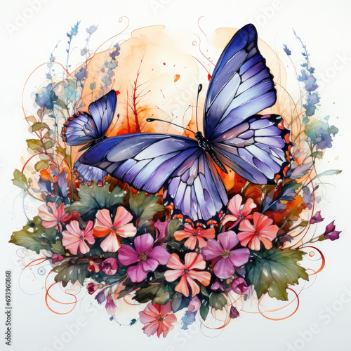 watercolor butterfly flower clipart  Generative Ai