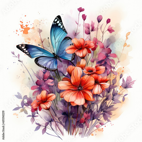 watercolor butterfly flower clipart, Generative Ai © creativeproartist
