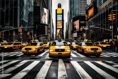 Vibrant Intersection in New York City with a Bustling Flow of Taxis and Pedestrian Crossings © Андрей Знаменский