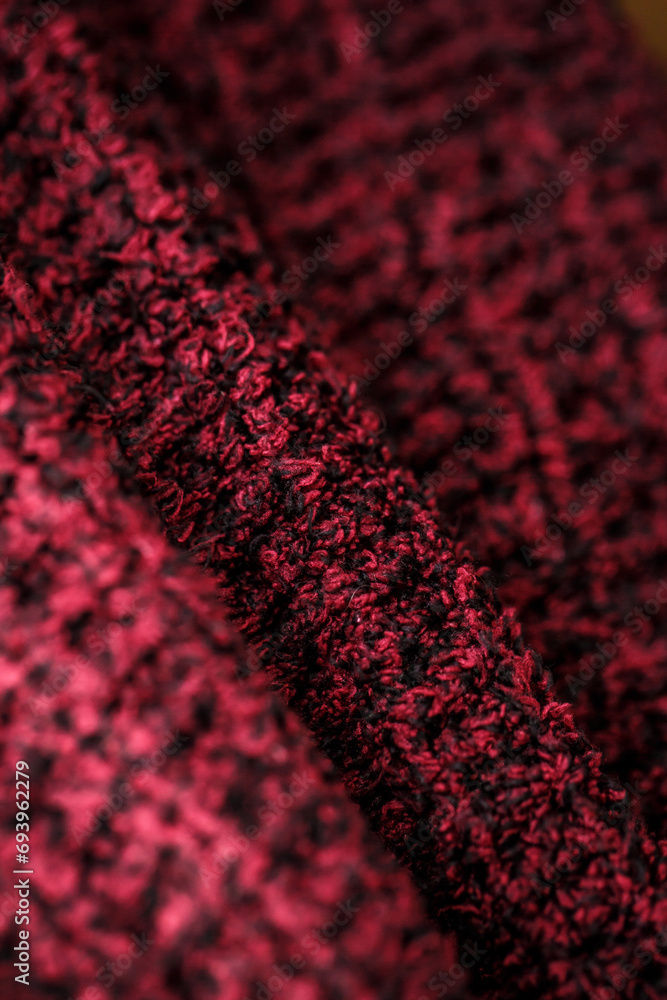 Red fabric, macro view of red fabric, fabric for making clothes Red fabric, macro view of red fabric, fabric for making clothes