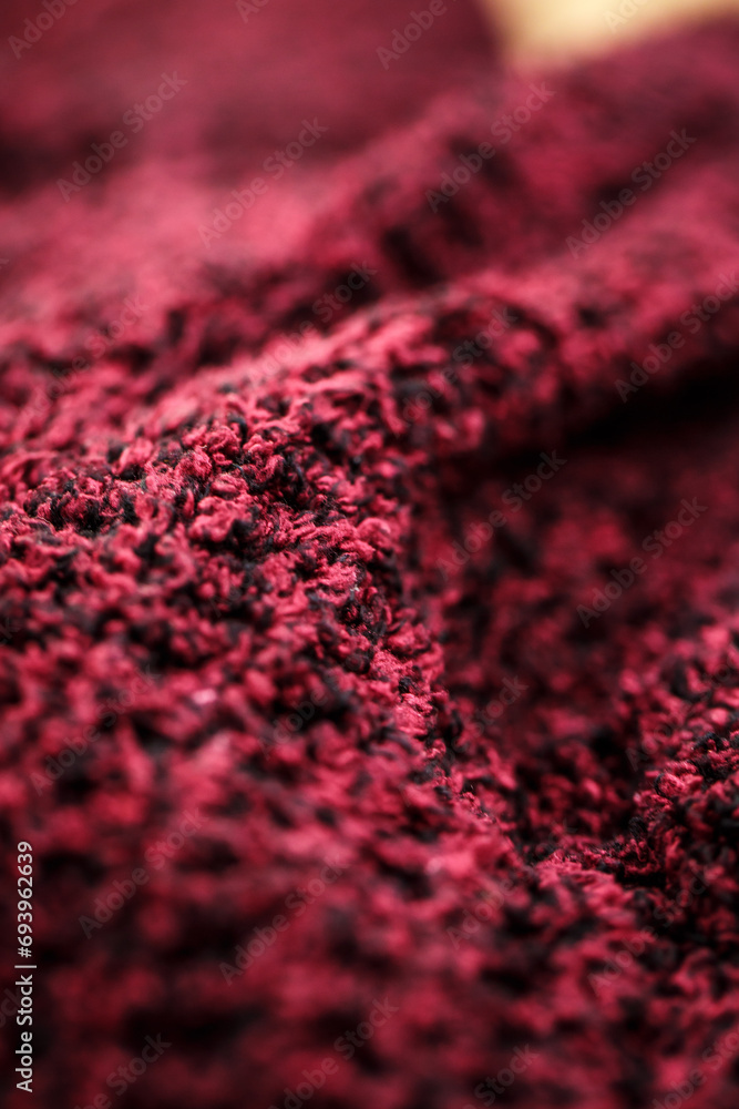 Red fabric, macro view of red fabric, fabric for making clothes Red fabric, macro view of red fabric, fabric for making clothes