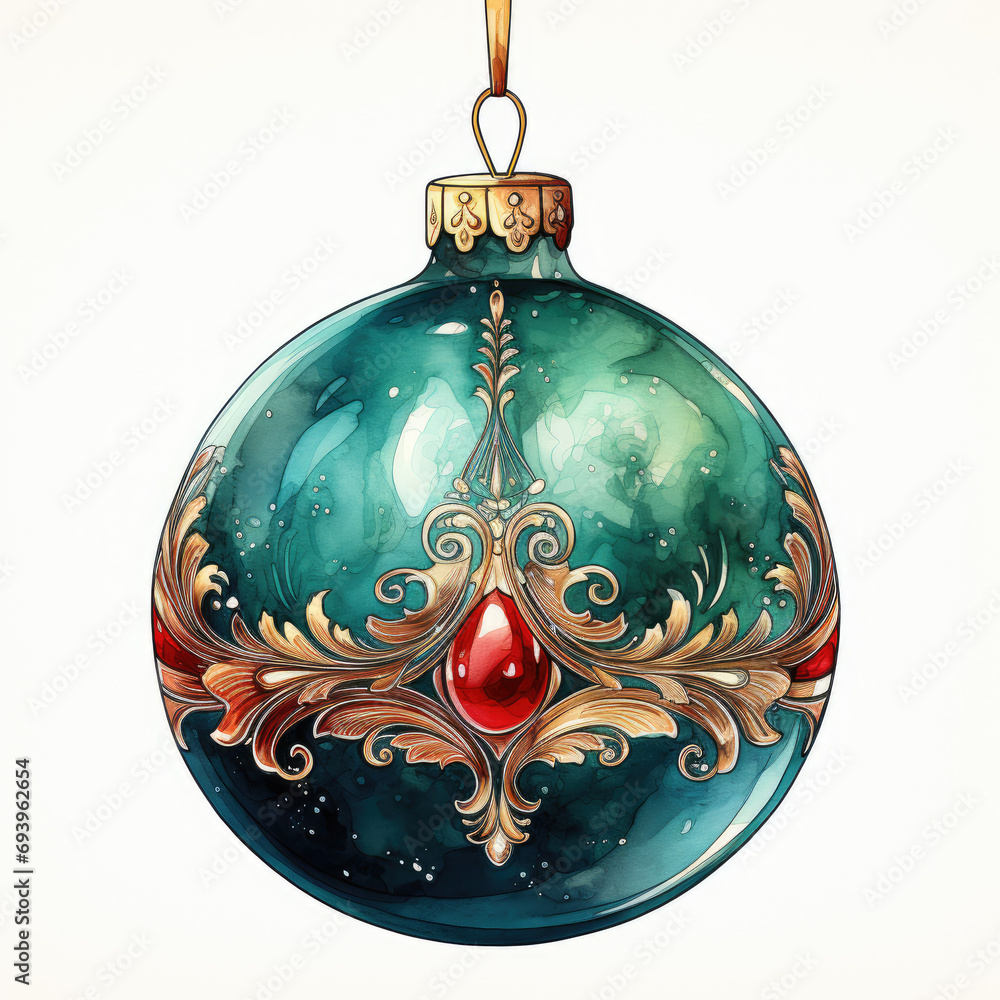 watercolor Christmas bulb clipart, Generative Ai watercolor Christmas bulb clipart, Generative Ai