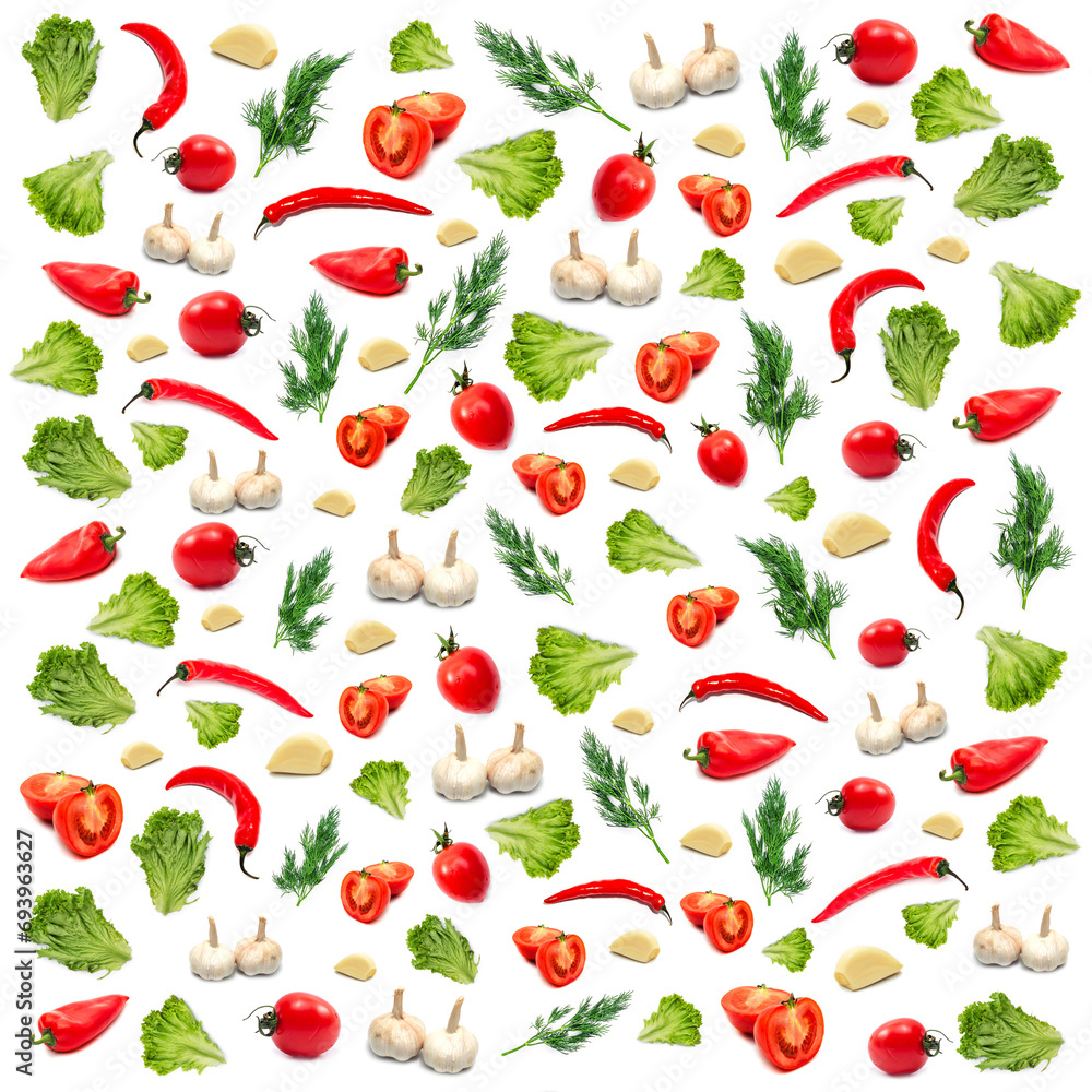 Seamless pattern with fresh colored vegetables on a white background. Packaging, textiles, banners. Seamless pattern with fresh colored vegetables on a white background. Packaging, textiles, banners.