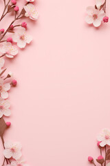 Banner with flowers on pink background. Greeting card template for Wedding, mothers or woman's day