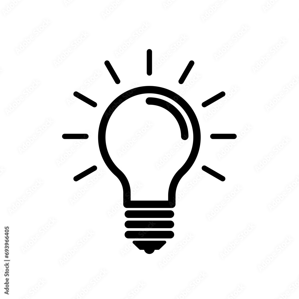 Light bulb black and white icon, symbol - obrazy, fototapety, plakaty 