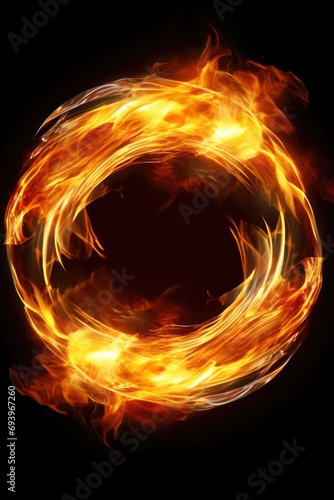 A captivating image of a ring of fire on a black background. Perfect for adding a dramatic touch to any design or project