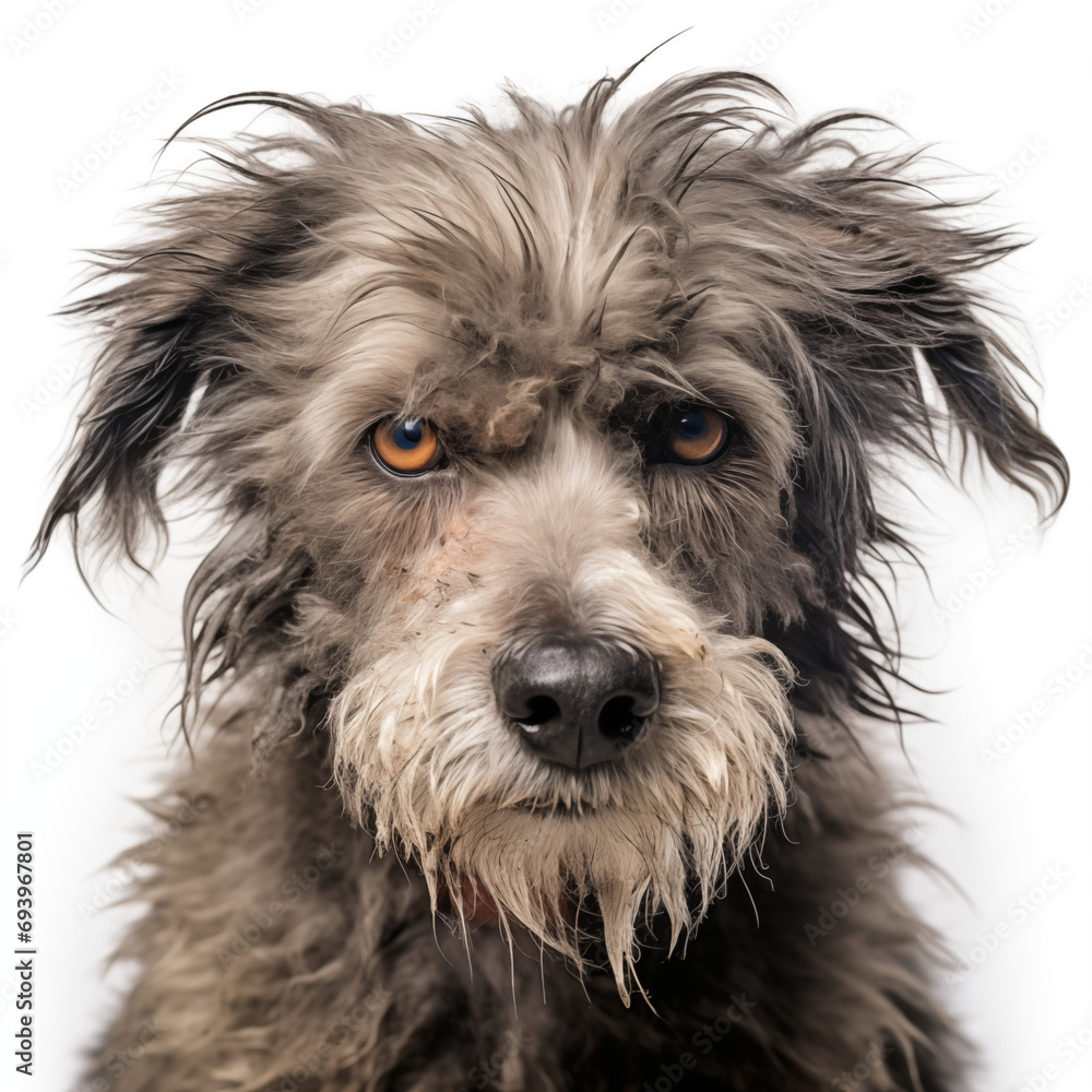 Messy-Haired Dog with a Concerned Expression