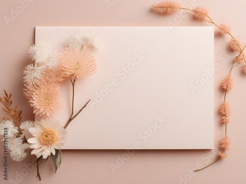 Wedding invitation card with light color background with around dried minimal floral generate AI