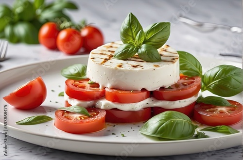 Italian salad with basil tomatoes and delicious mozzarella cheese
