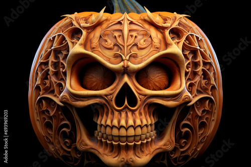 Halloween spooky pumpkin scary background with haunted house and full moon - Ai Generated