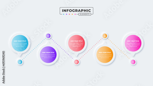 Vector presentation process infographic design template with 5 steps or options