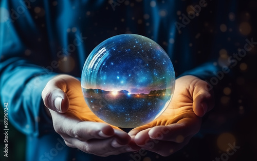 crystal ball in hand,created with Generative AI tecnology.