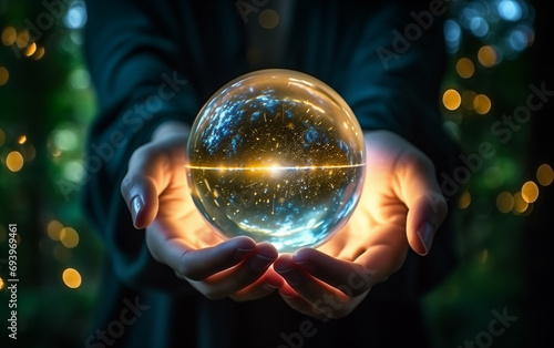 crystal ball in hand,created with Generative AI tecnology.