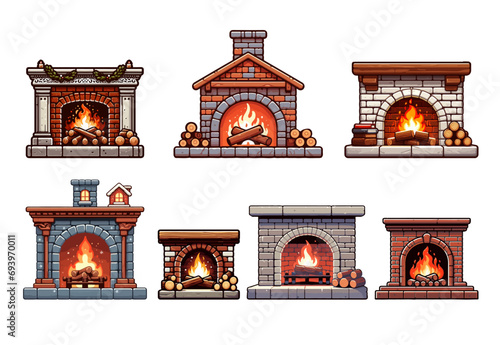 An inviting scene unfolds as a beautifully depicted fireplace takes center stage in this captivating artwork