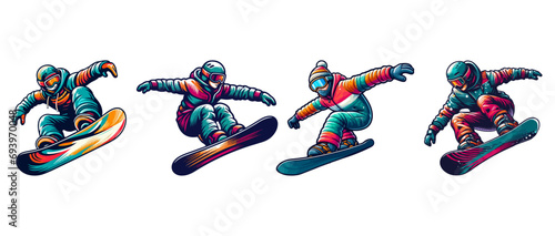 Against the backdrop of pristine snow-capped peaks, a snowboarder carves an exhilarating tale on this canvas