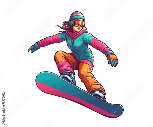 Against the backdrop of pristine snow-capped peaks, a snowboarder carves an exhilarating tale on this canvas