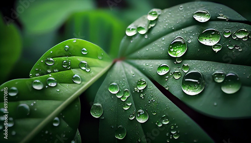 Fresh green botanicals real plants and water drop natural Background, Ai generated image.