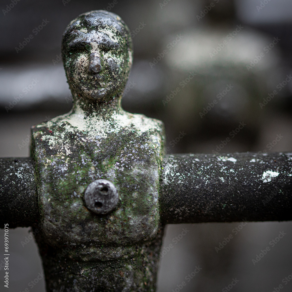 detail foosball player dirty worn old rusty