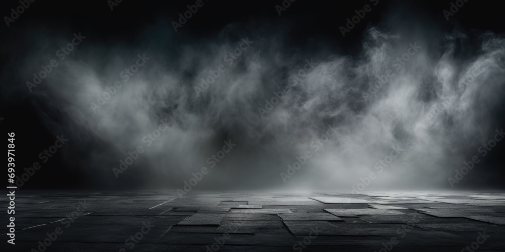 Smoke billowing out of the ground, creating a dramatic and mysterious atmosphere. Suitable for various creative projects - obrazy, fototapety, plakaty 