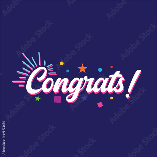 Congrats lettering vector illustration. Congratulating banner for graduation party, prom, congratulation ceremony, greeting card. Celebration elements, University, school, academy Graduation hat.