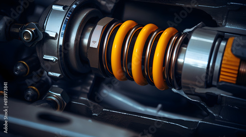 Closeup of springs, shock absorbers rad shock Absorbers focus on suspension generativ ai photo