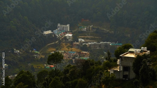 beautiful view of nanital mountains with some houses photo