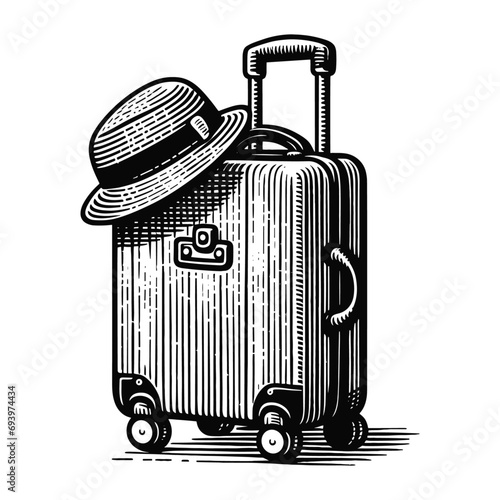 suitcase baggage and hat vector sketch