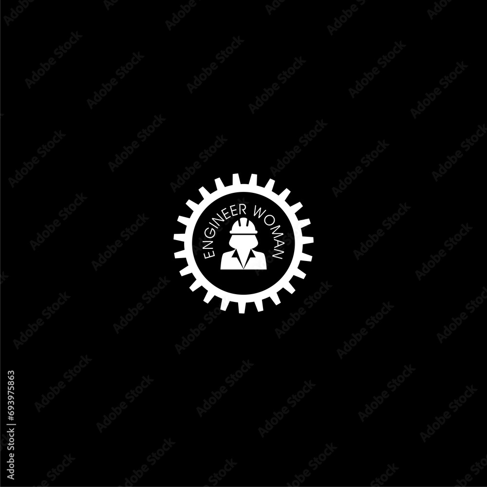 Female engineer gear icon isolated on dark background Female engineer gear icon isolated on dark background