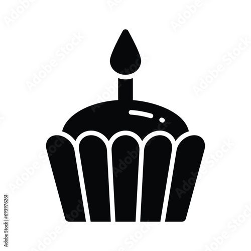 Grab this carefully crafted icon of cupcake, small cupcake with candle on it, birthday cake vector design