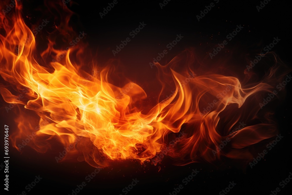 A close-up photograph capturing the intensity of fire on a black background. Perfect for adding a touch of warmth and energy to any project