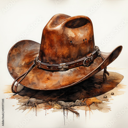 Waterco Vintage Cowboy Hat, Cowboy Boots Clipart illustration Generative Ai photo