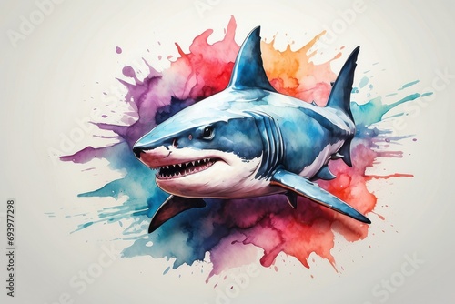 powerful colorful shark face logo facing forward