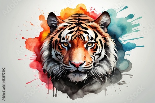 powerful colorful tiger face logo facing forward