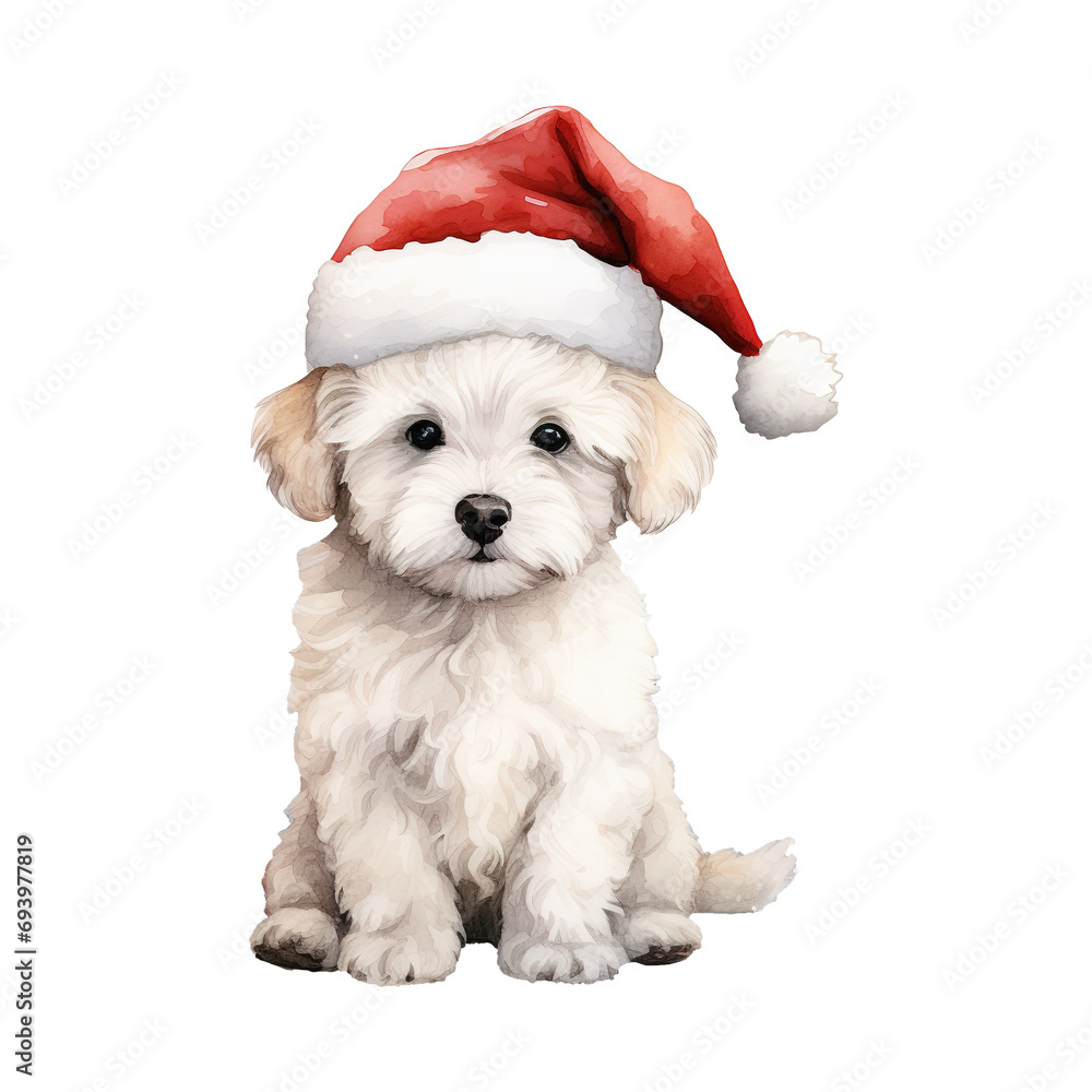 Bichon Frise with a santa hat on its head Bichon Frise with a santa hat on its head