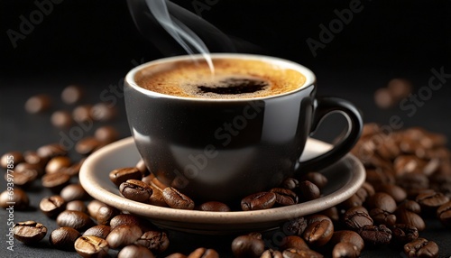 Cup of coffee over black background