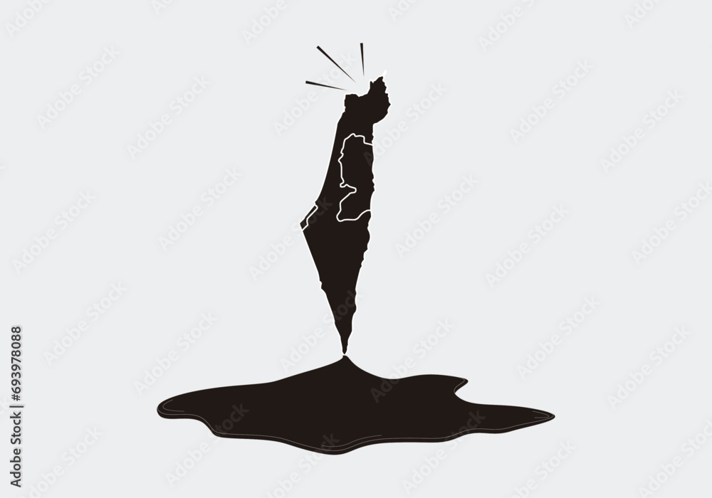 Mapa de Palestina e Israel ensangrentándose mientras grita de dolor - obrazy, fototapety, plakaty 