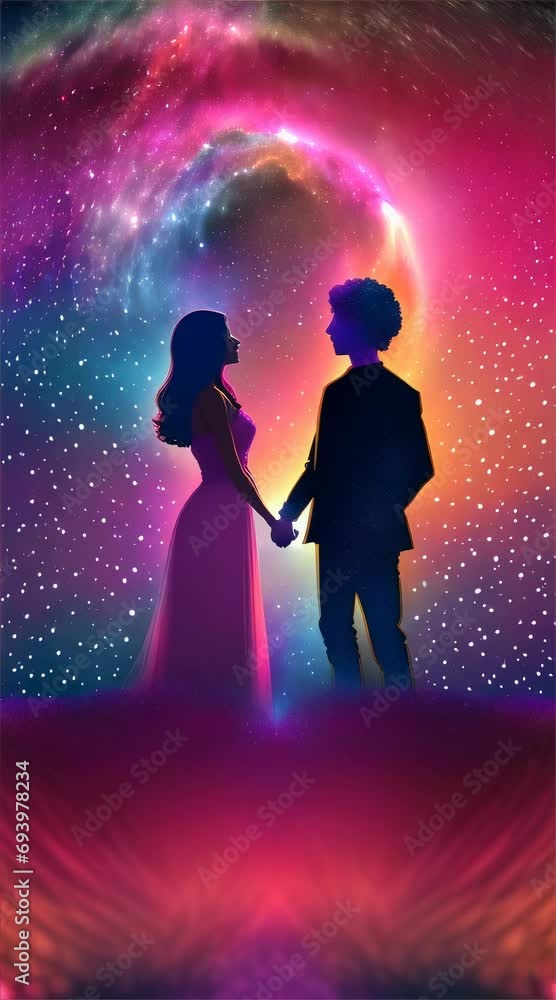 silhouette of a loving couple with galaxy background silhouette of a loving couple with galaxy background