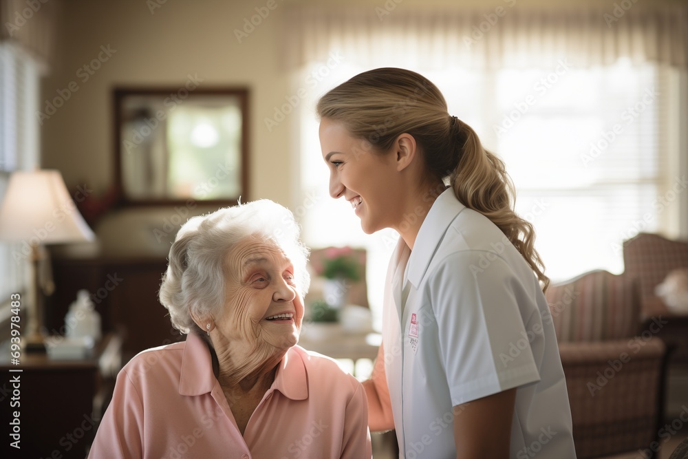 A professional nurse providing care to a senior woman at a nursing home A professional nurse providing care to a senior woman at a nursing home