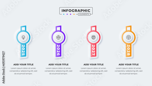 Vector business timeline infographic design template with 4 steps or options