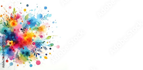 Banner with bright colored spots on a white background, copy space, generative ai